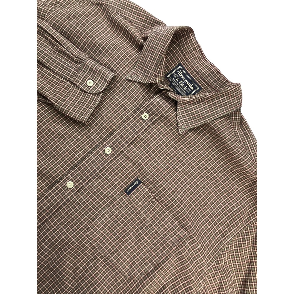 Abercrombie Fitch‎ Mens Plaid Button Down Shirt Long Sleeve Cotton XL Brown 90s